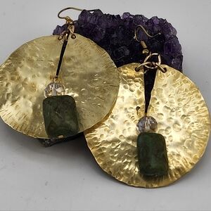 BRASS & AGATE CIRCLE EARRING MAXIMILIST DESIGN HANDMADE STATEMENT JEWELRY